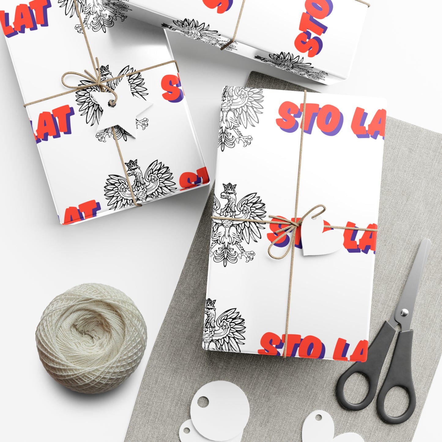 Sto Lat Gift Wrap, Polish Eagle Design, Unique Wrapping Paper for Holidays, Birthdays, Weddings, Celebrations
