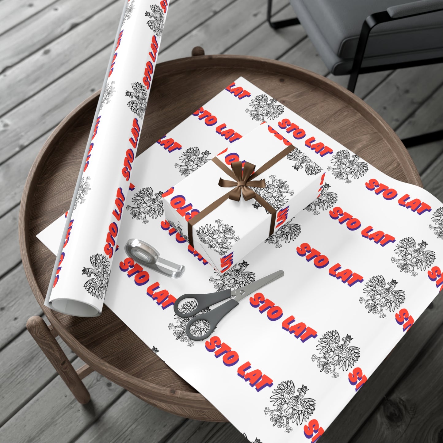 Sto Lat Gift Wrap, Polish Eagle Design, Unique Wrapping Paper for Holidays, Birthdays, Weddings, Celebrations