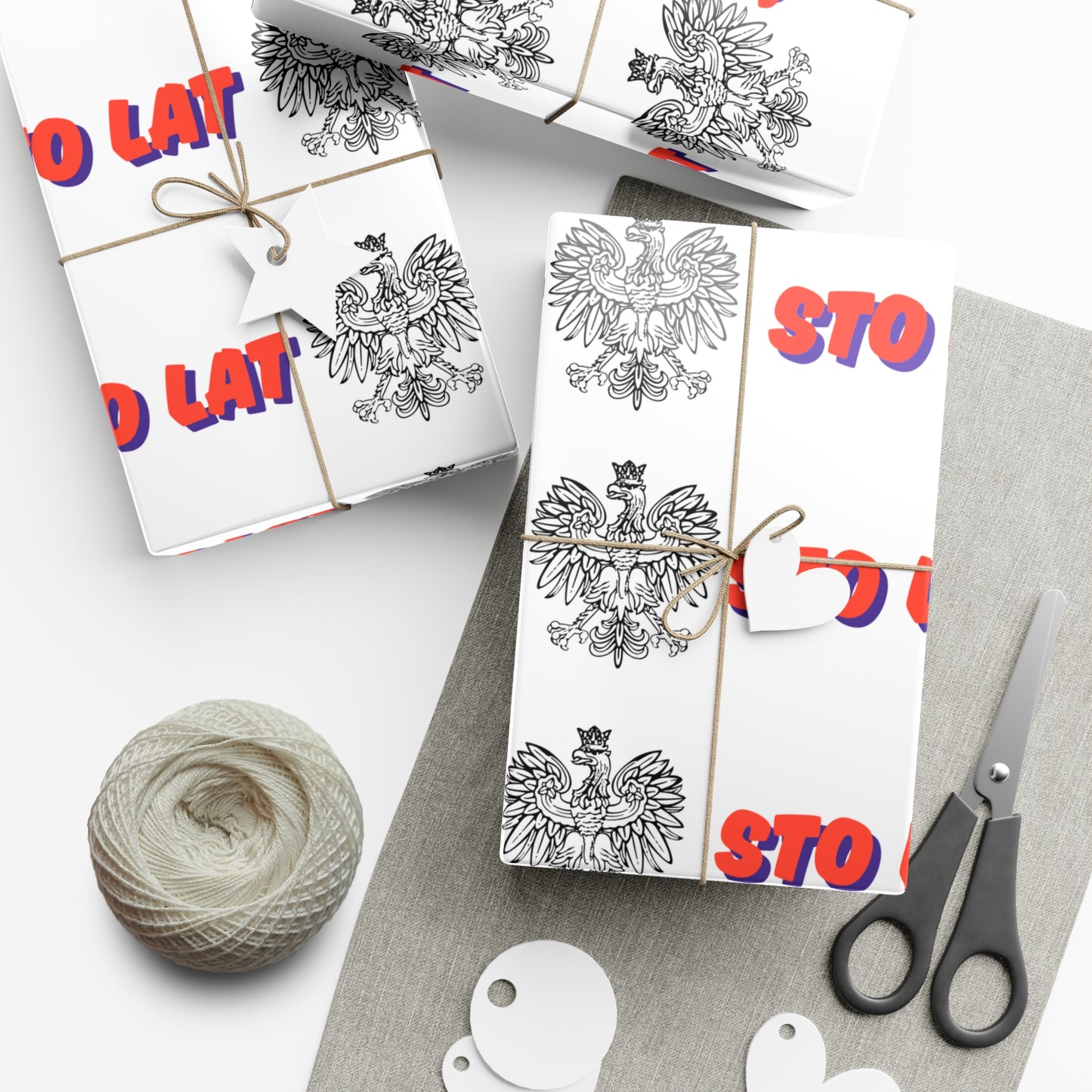 Sto Lat Gift Wrap, Polish Eagle Design, Unique Wrapping Paper for Holidays, Birthdays, Weddings, Celebrations
