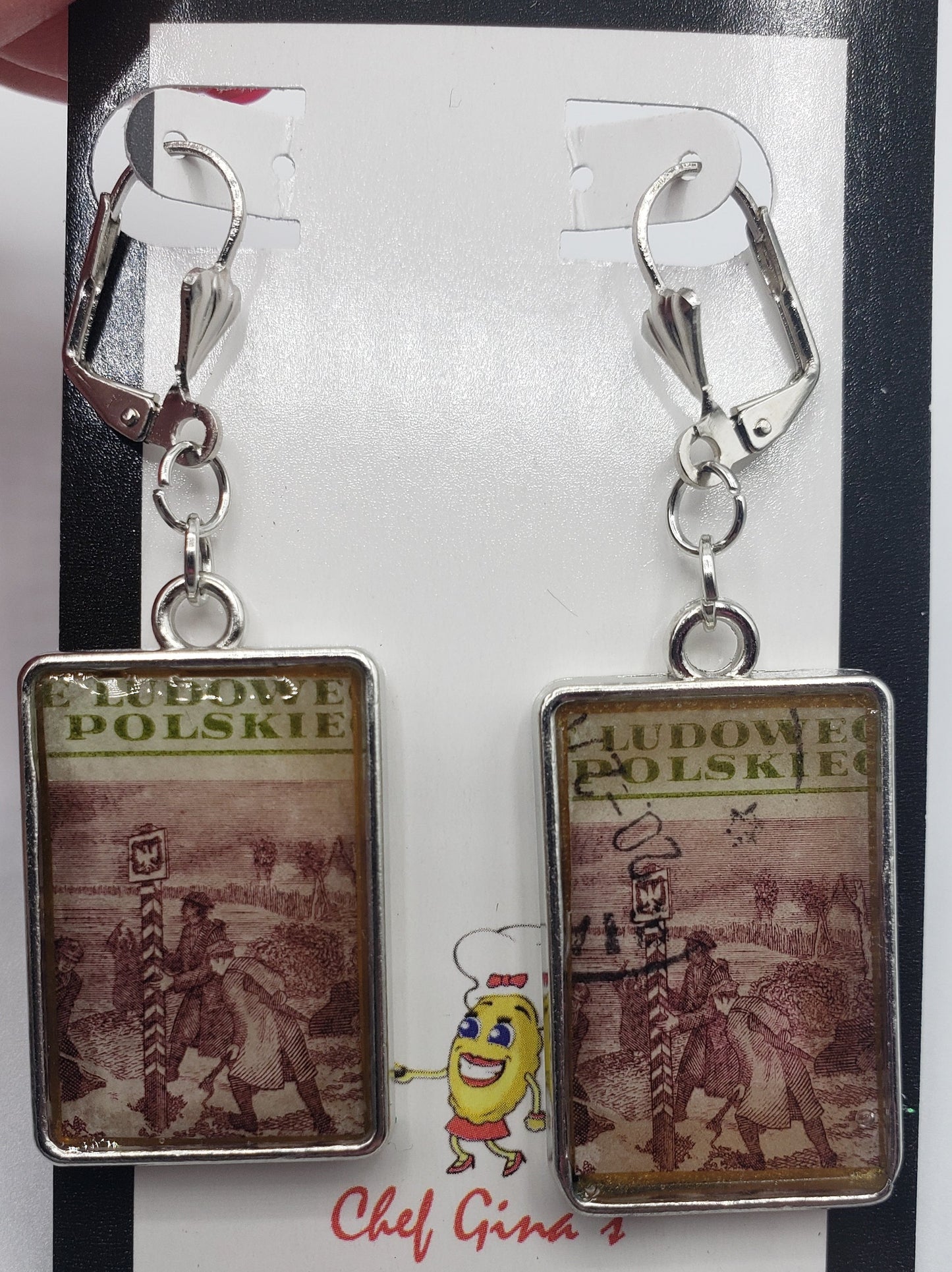 vintage polish stamp earrings