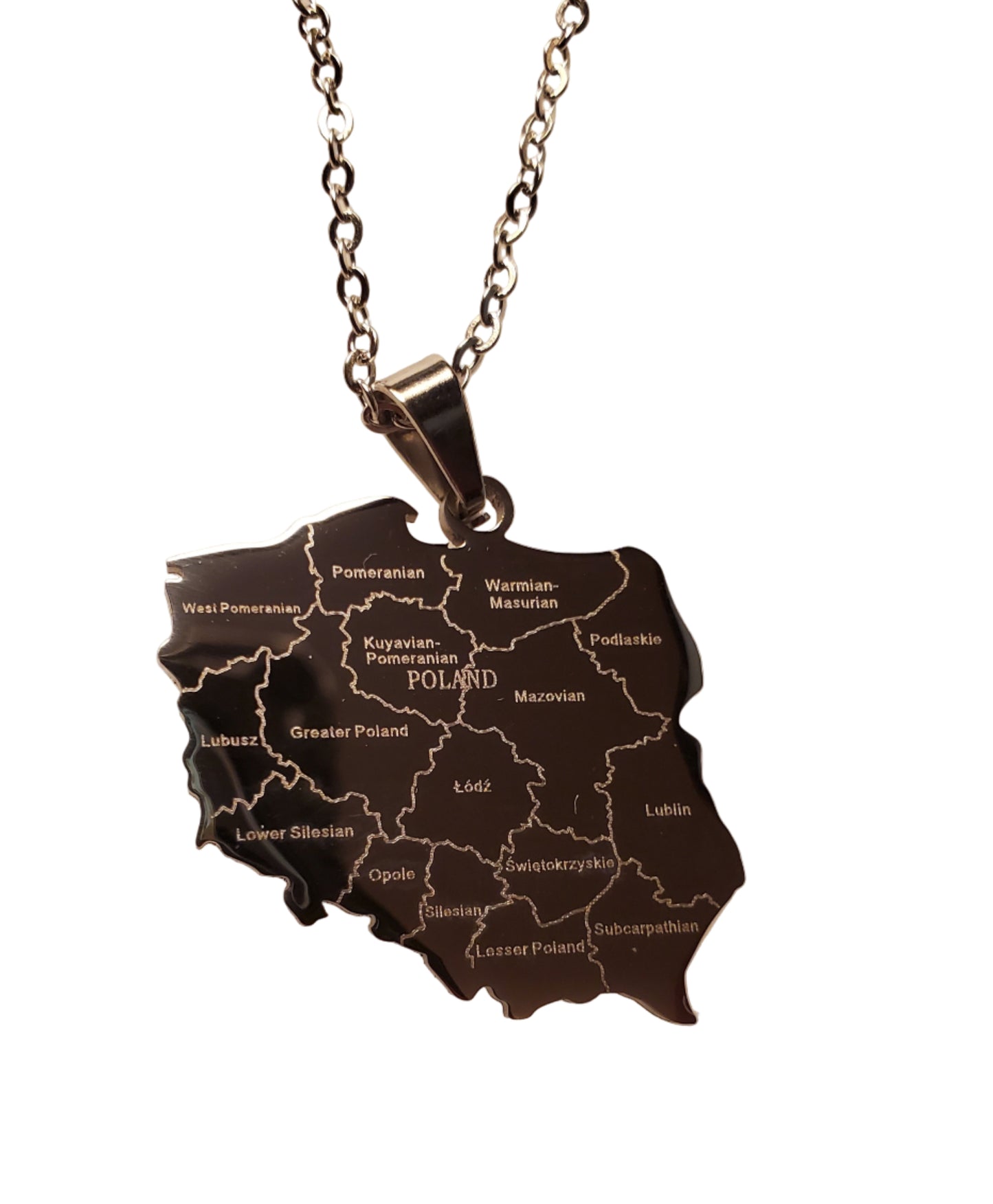 Stainless Steel Plated Map of Poland Necklace