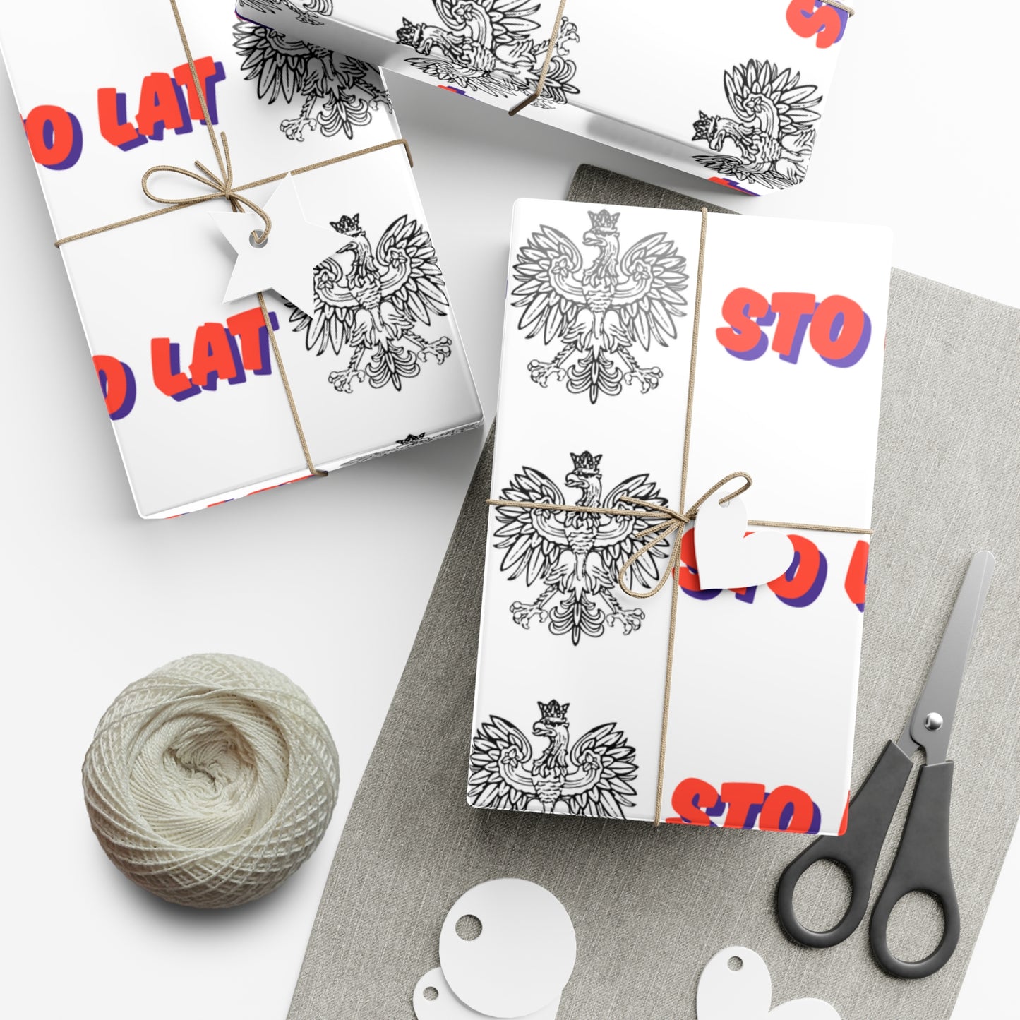 Sto Lat Gift Wrap, Polish Eagle Design, Unique Wrapping Paper for Holidays, Birthdays, Weddings, Celebrations
