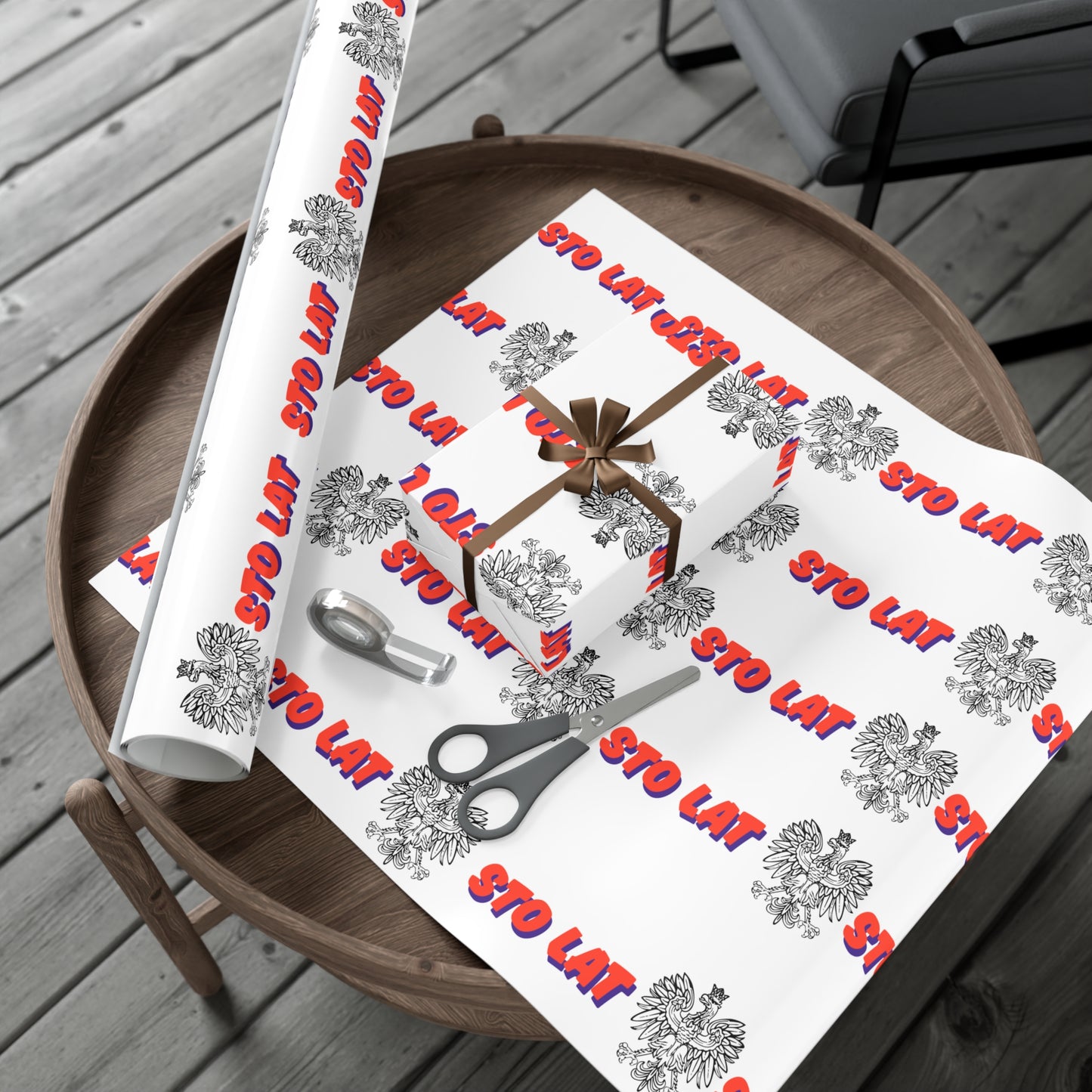 Sto Lat Gift Wrap, Polish Eagle Design, Unique Wrapping Paper for Holidays, Birthdays, Weddings, Celebrations