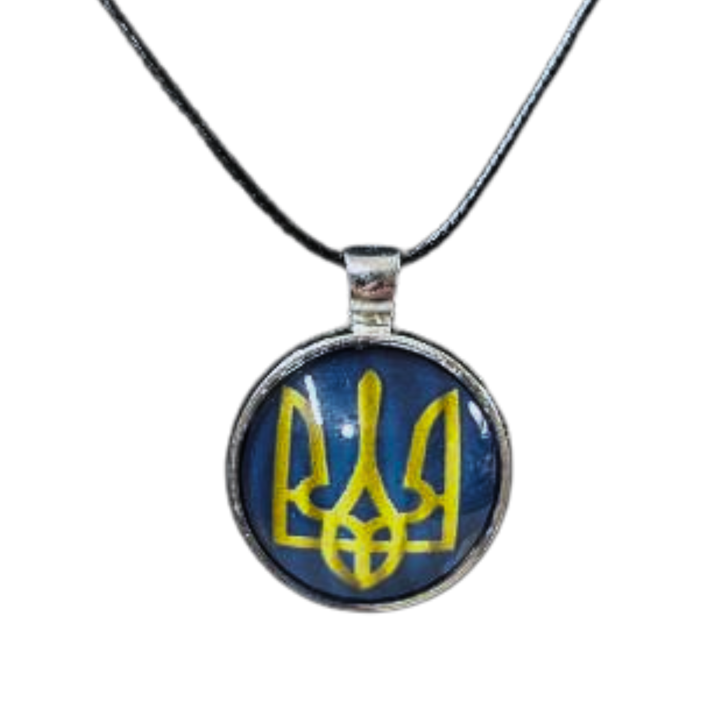 Ukrainian Tryzub Glass Cabochon Necklace with 18" cord