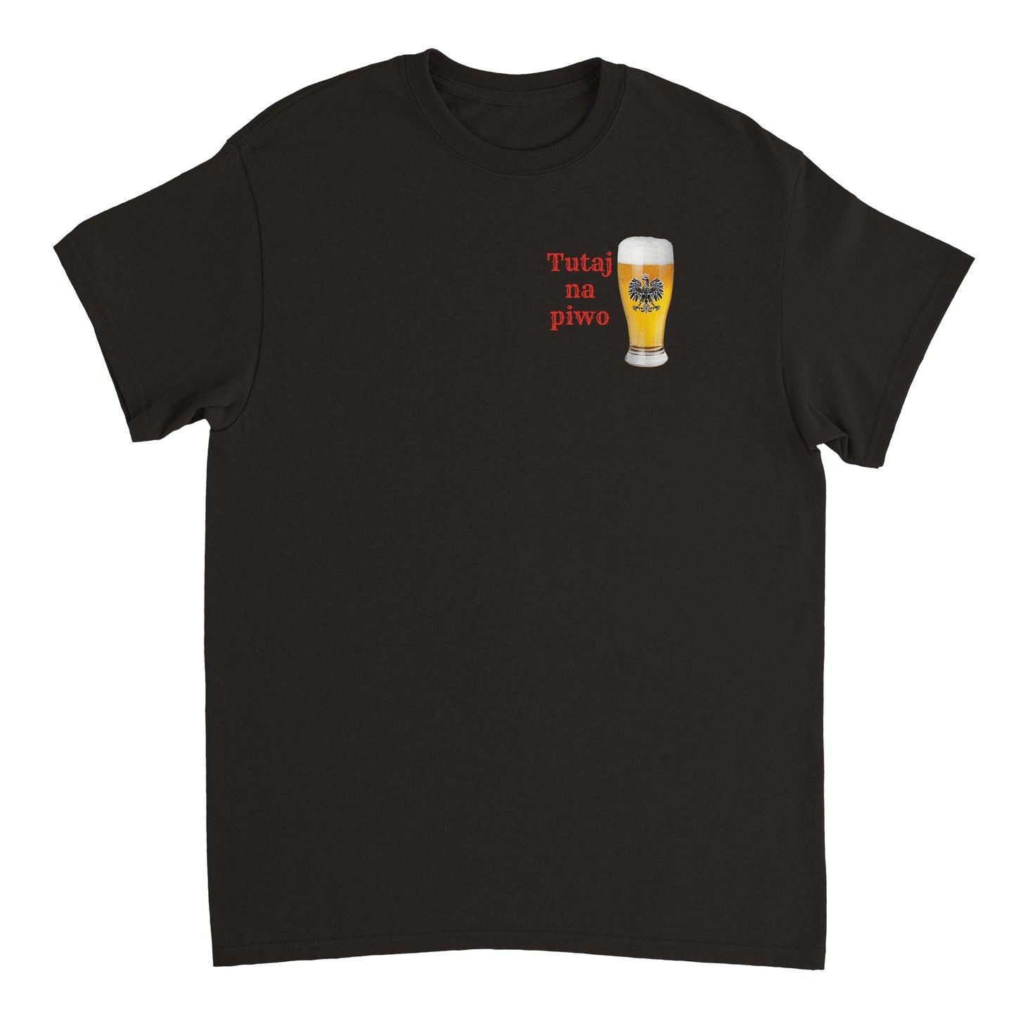Here for the beer shirt black tee with beer glass graphic and red text from Pierogi Gifts