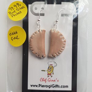 99.9% Pure Silver Plated Pierogi Shaped Earrings - Drop - 1 inch
