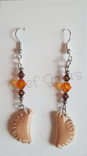 Cleveland Theme Orange and Brown Pierogi Drop Earrings