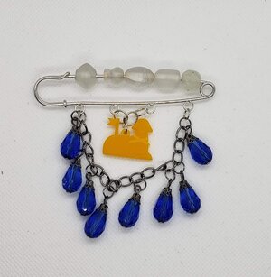 Pierogi Gifts Butter Lambs handmade novelty pins featuring blue bead dangles on silver safety pin