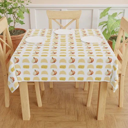 Pierogi butter and onion patterned tablecloth