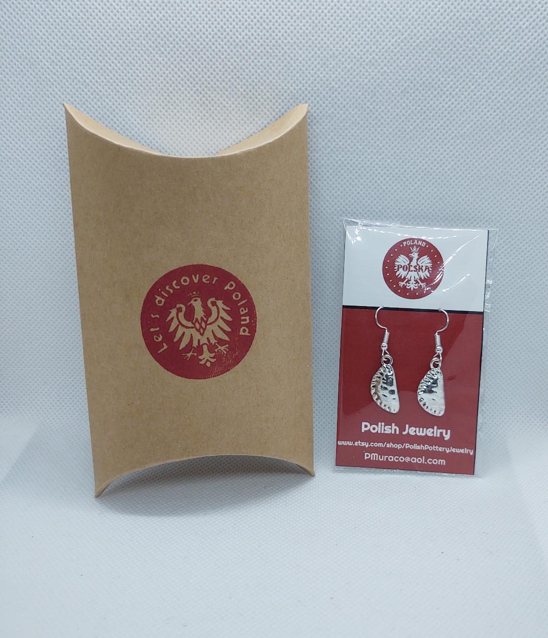 Pierogi Earrings with pillow box stamped  Let's Discover Poland