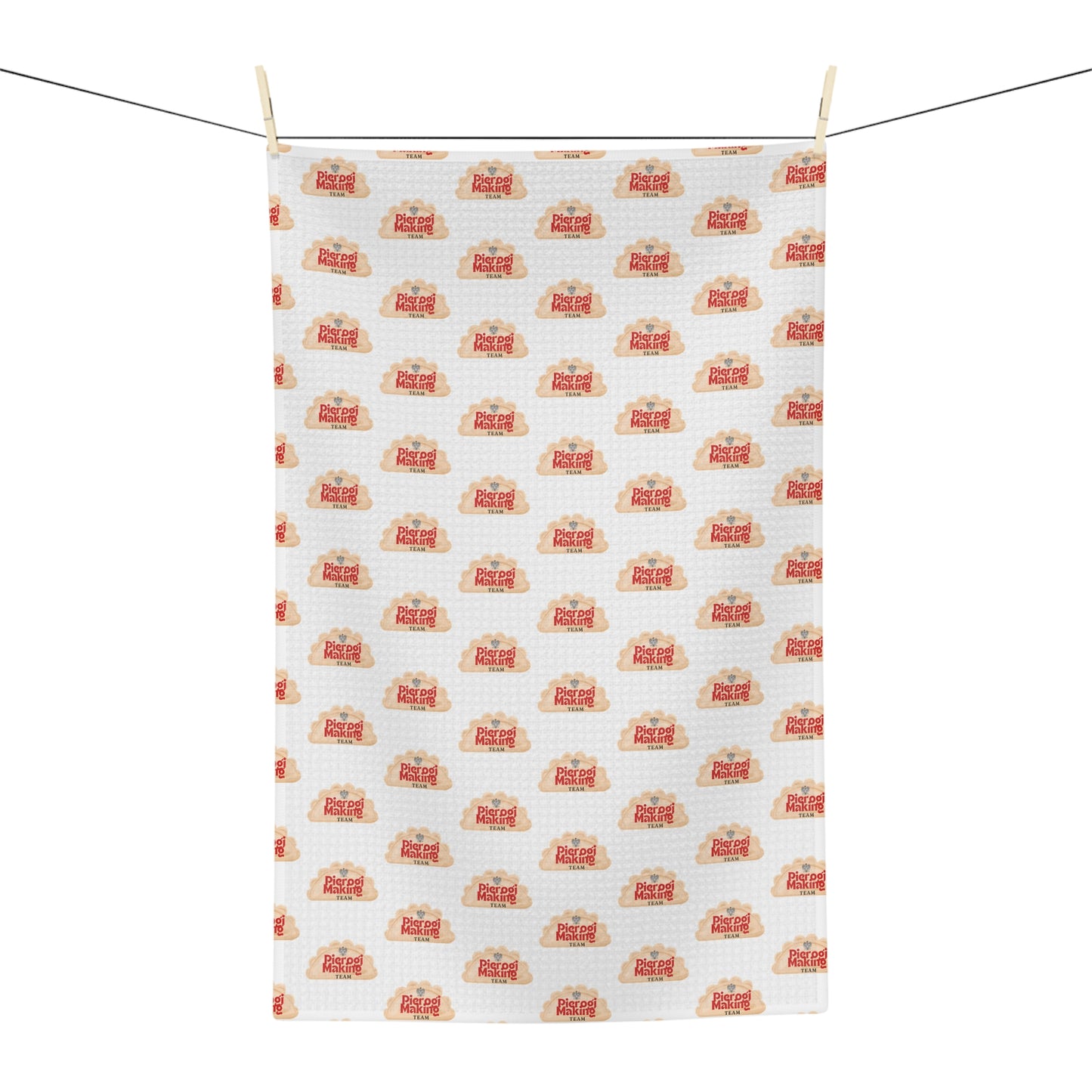 Pierogi Making Team Microfiber Tea Towel | Repeat Pattern with Polish Eagle