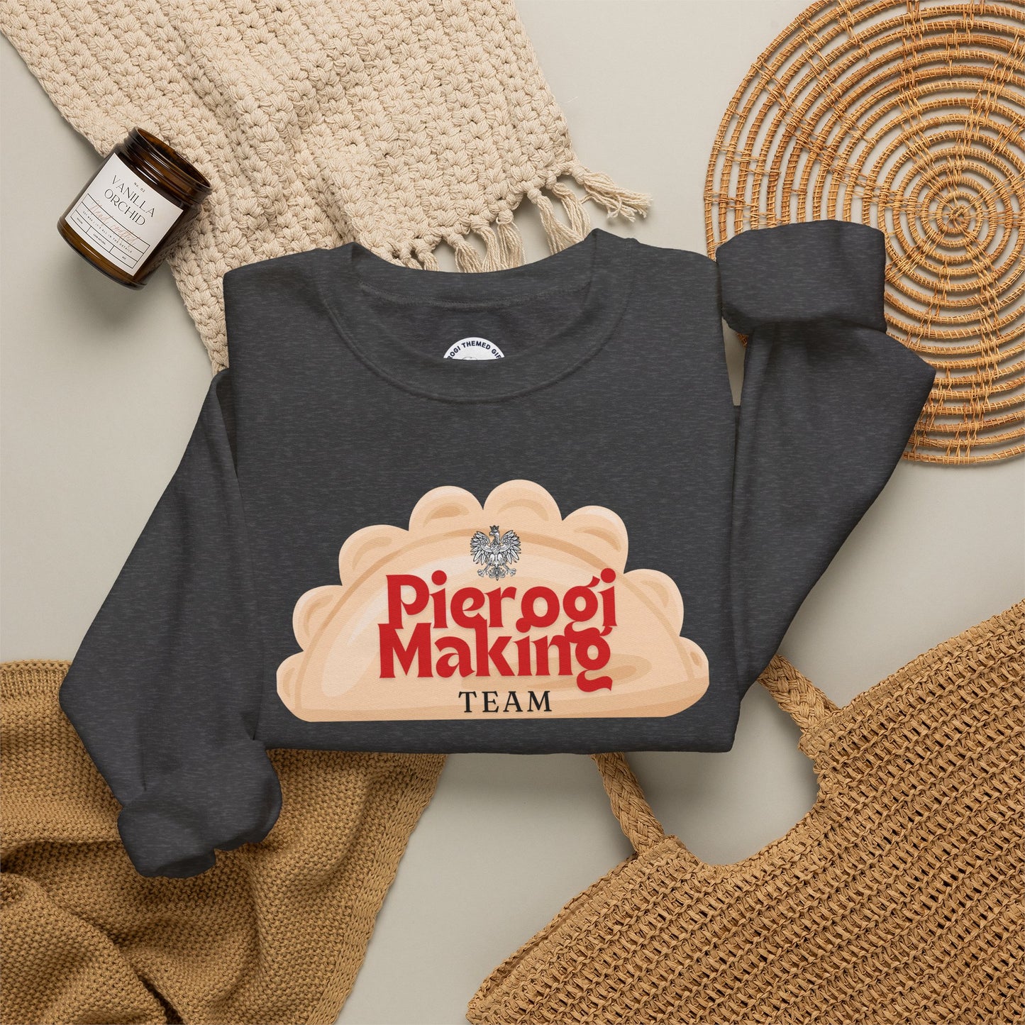 Pierogi Making Team Crewneck Sweatshirt | Polish Pierogi Design With Polish Eagle