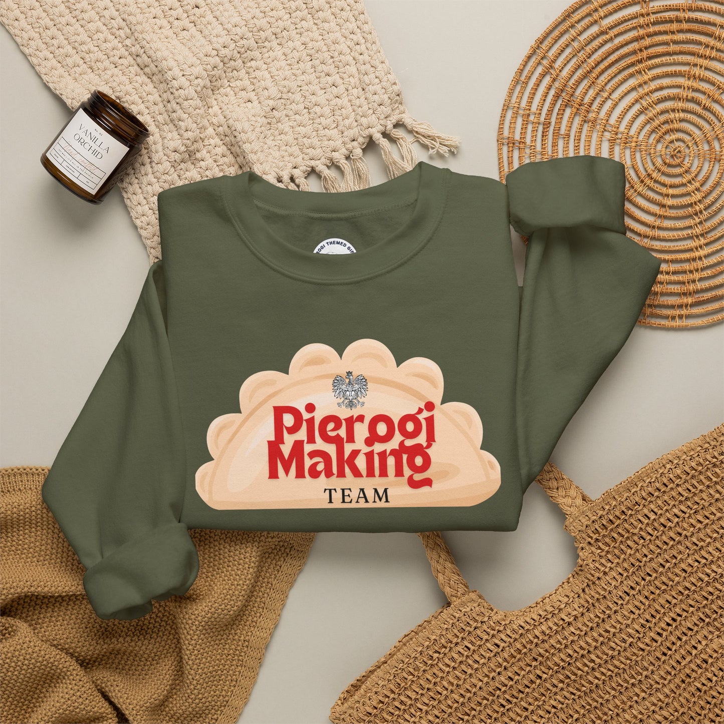 Pierogi Making Team Crewneck Sweatshirt | Polish Pierogi Design With Polish Eagle