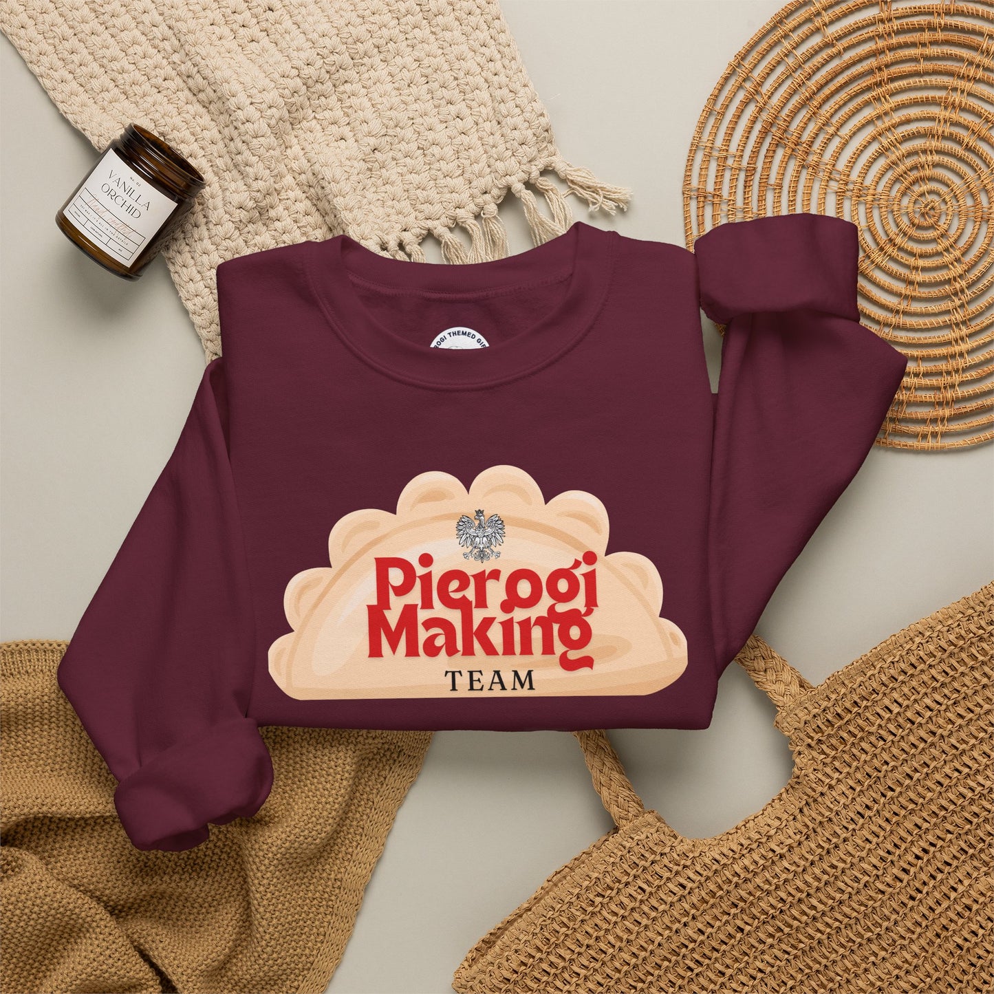 Pierogi Making Team Crewneck Sweatshirt | Polish Pierogi Design With Polish Eagle