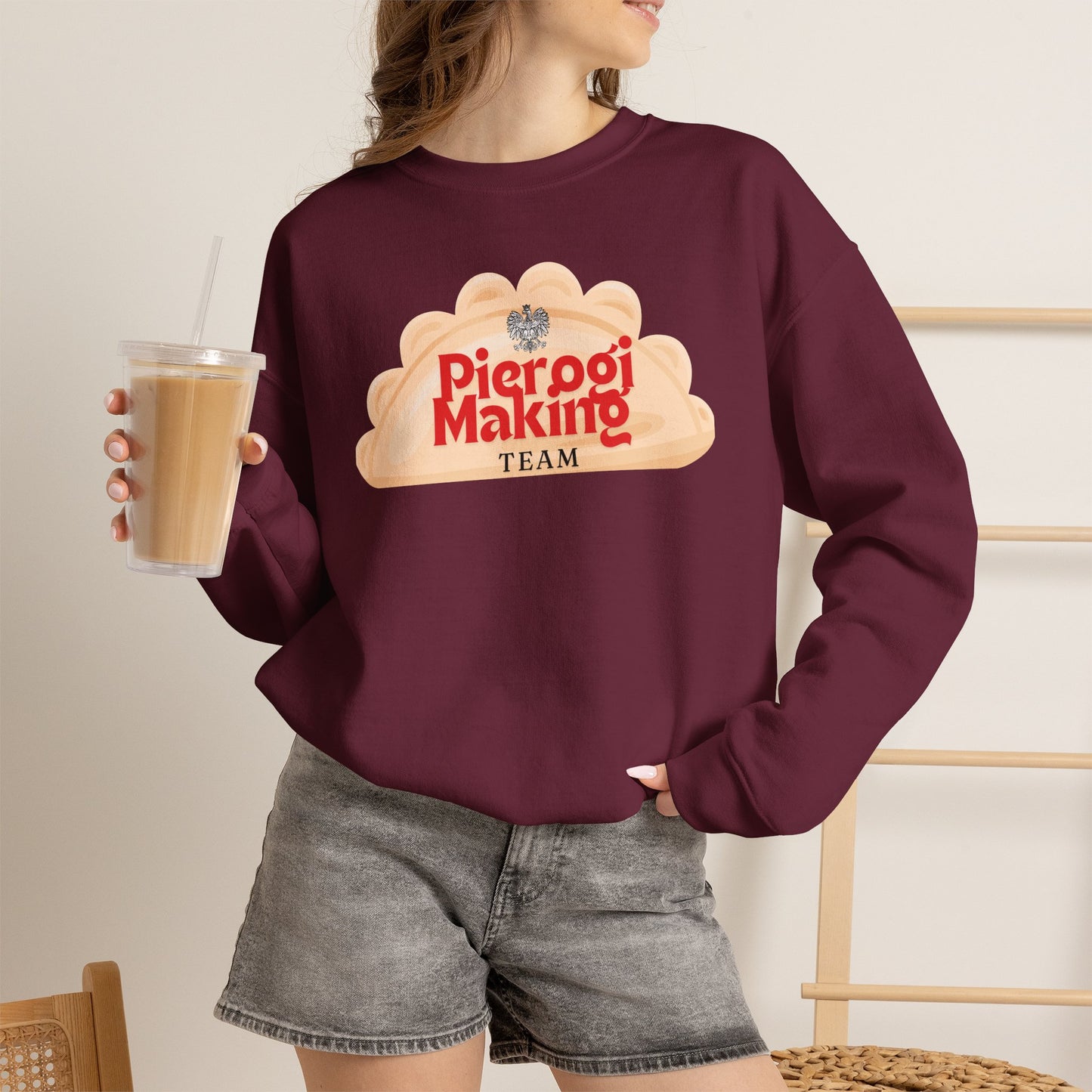 Pierogi Making Team Crewneck Sweatshirt | Polish Pierogi Design With Polish Eagle