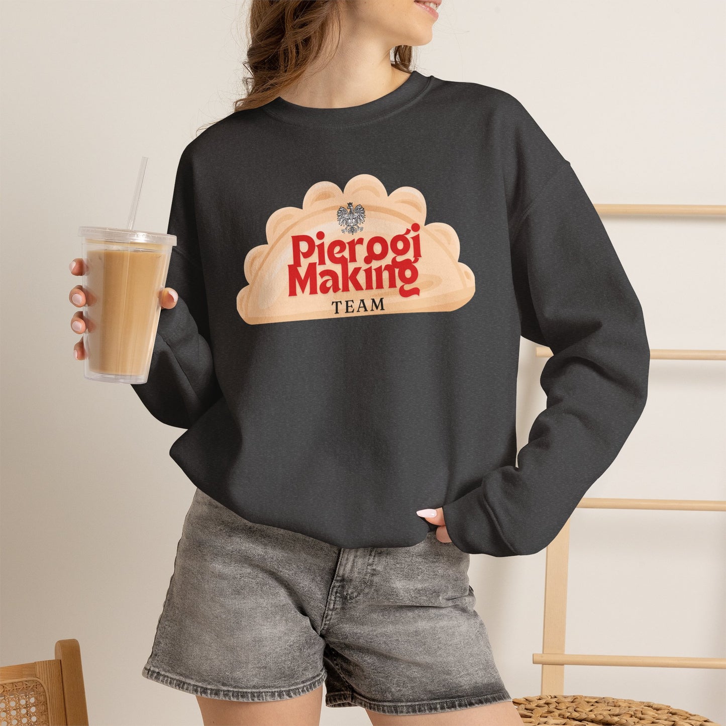 Pierogi Making Team Crewneck Sweatshirt | Polish Pierogi Design With Polish Eagle