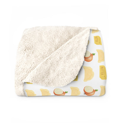 Pierogi, Onions and Butter Sherpa Fleece Blanket — Cozy Pattern Plush Throw