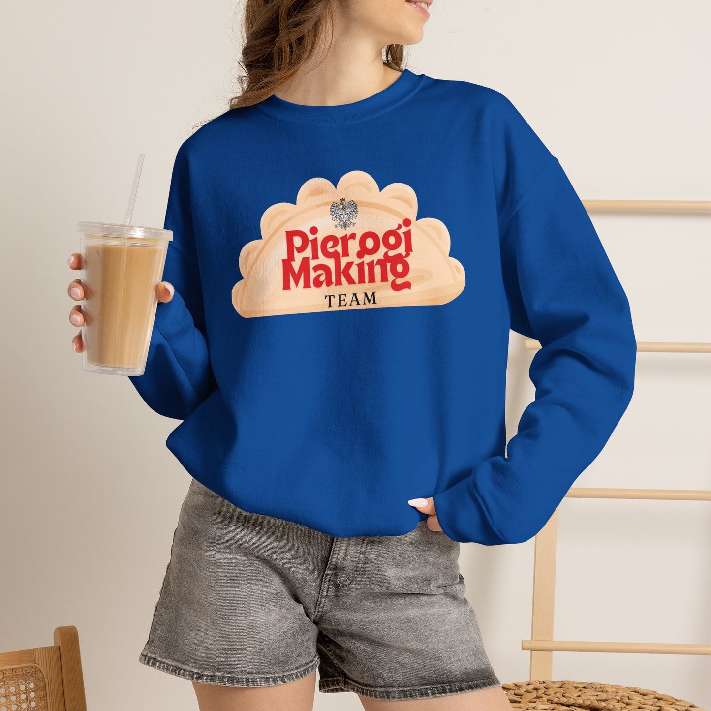 Pierogi Making Team Crewneck Sweatshirt | Polish Pierogi Design With Polish Eagle