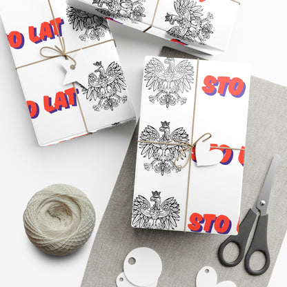 Sto Lat Gift Wrap, Polish Eagle Design, Unique Wrapping Paper for Holidays, Birthdays, Weddings, Celebrations