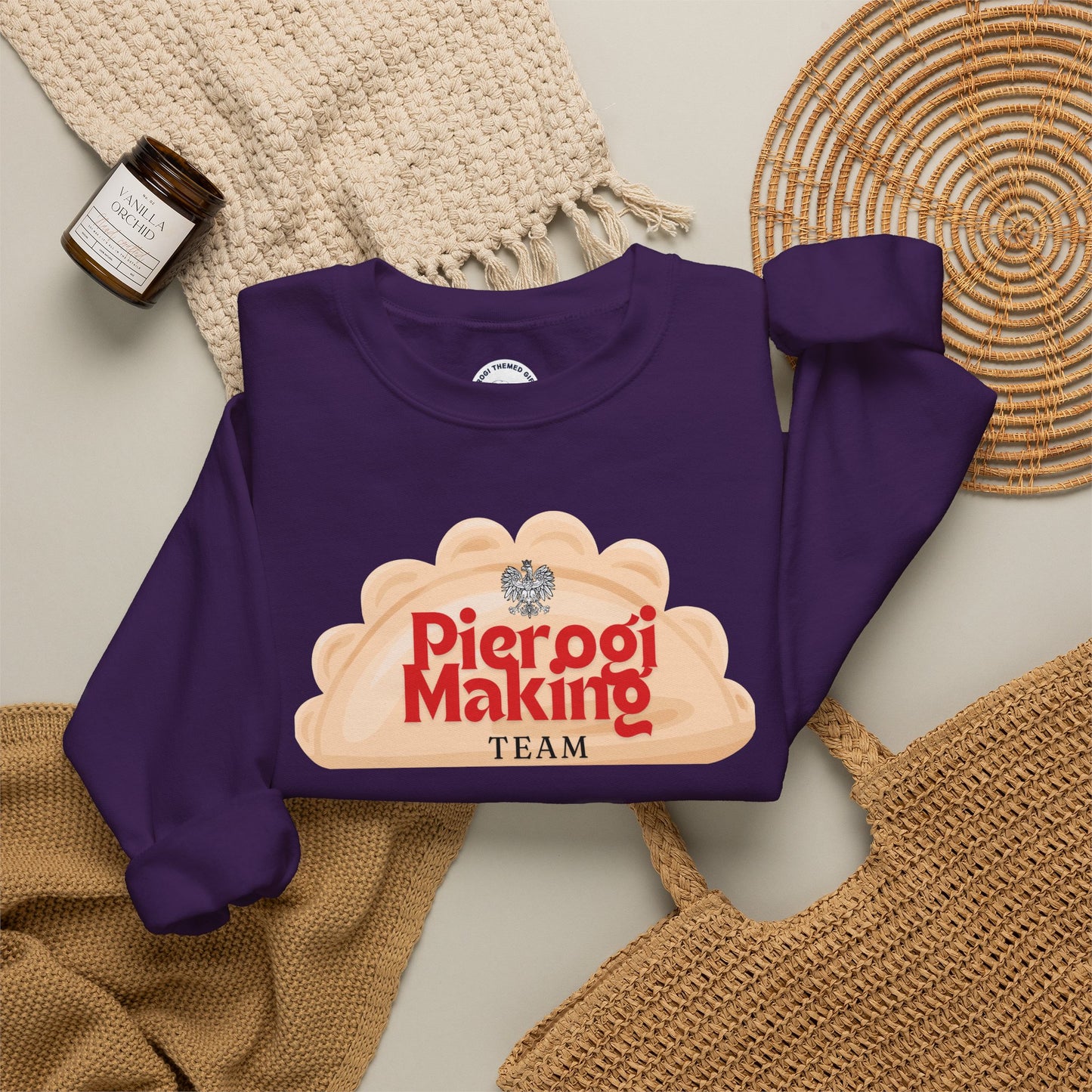 Pierogi Making Team Crewneck Sweatshirt | Polish Pierogi Design With Polish Eagle