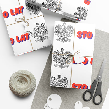 Sto Lat Gift Wrap, Polish Eagle Design, Unique Wrapping Paper for Holidays, Birthdays, Weddings, Celebrations