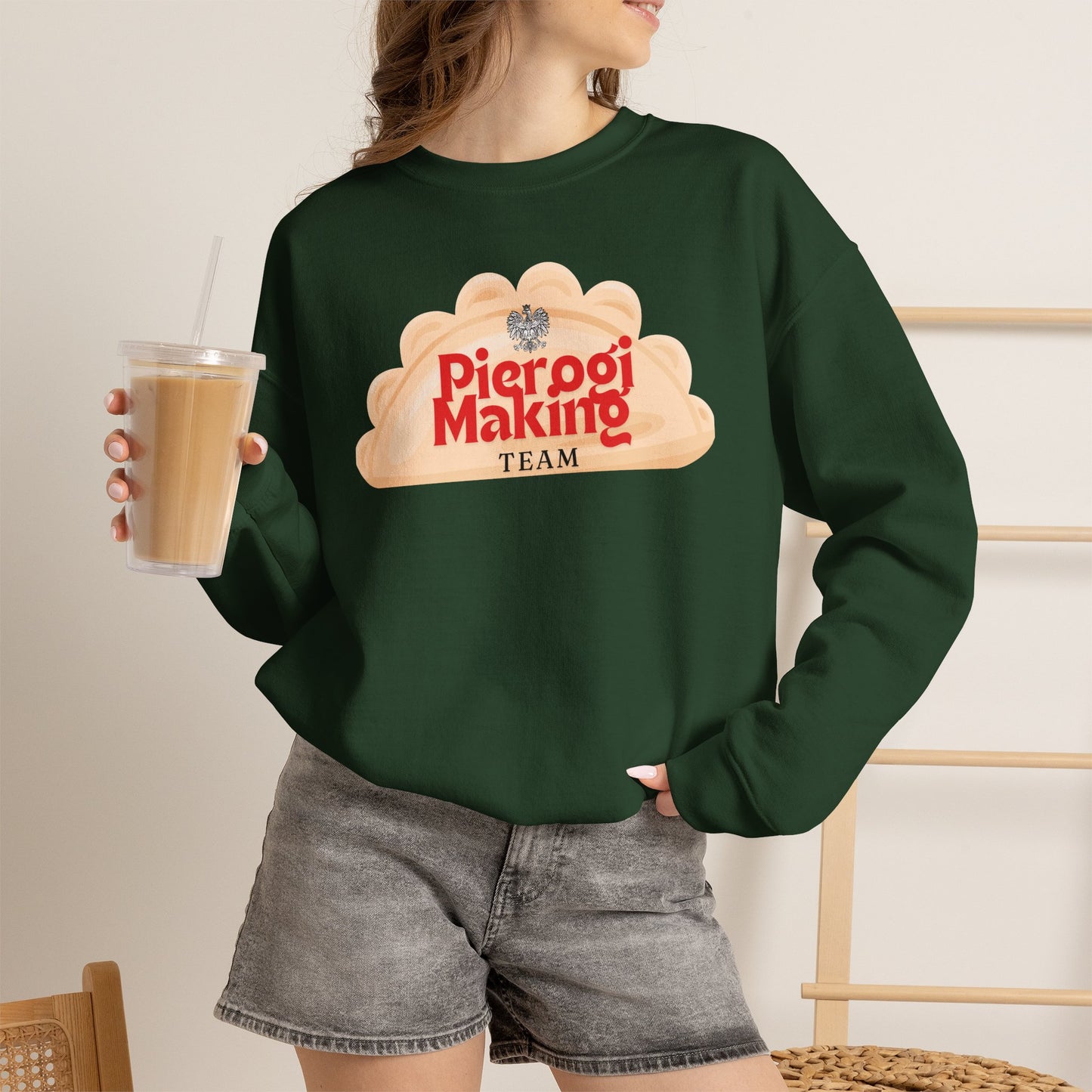 Pierogi Making Team Crewneck Sweatshirt | Polish Pierogi Design With Polish Eagle