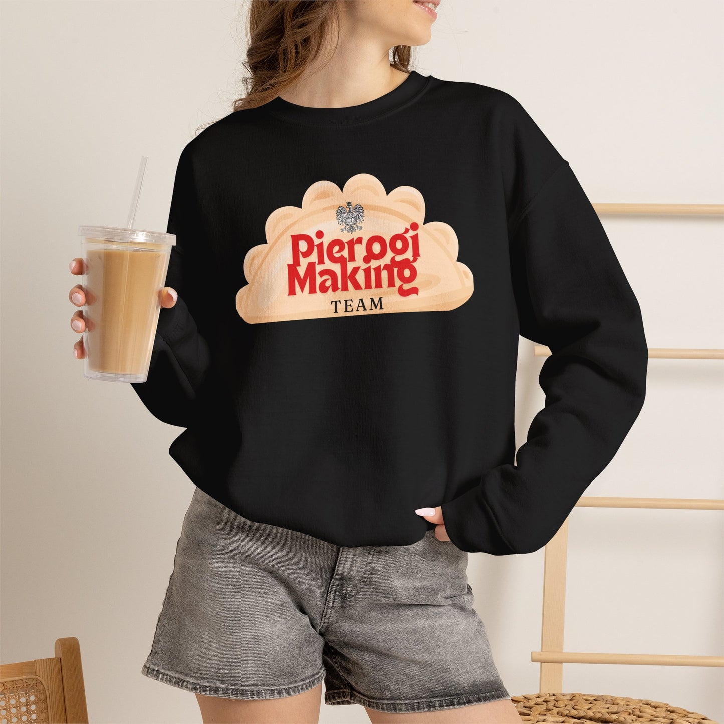 Pierogi Making Team Crewneck Sweatshirt | Polish Pierogi Design With Polish Eagle