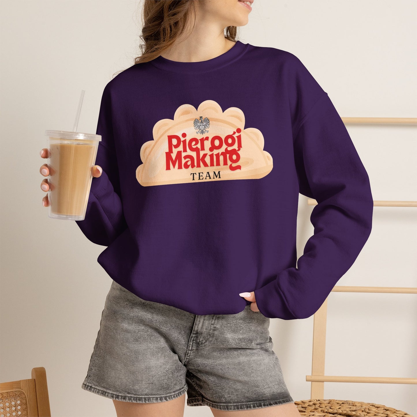 Pierogi Making Team Crewneck Sweatshirt | Polish Pierogi Design With Polish Eagle