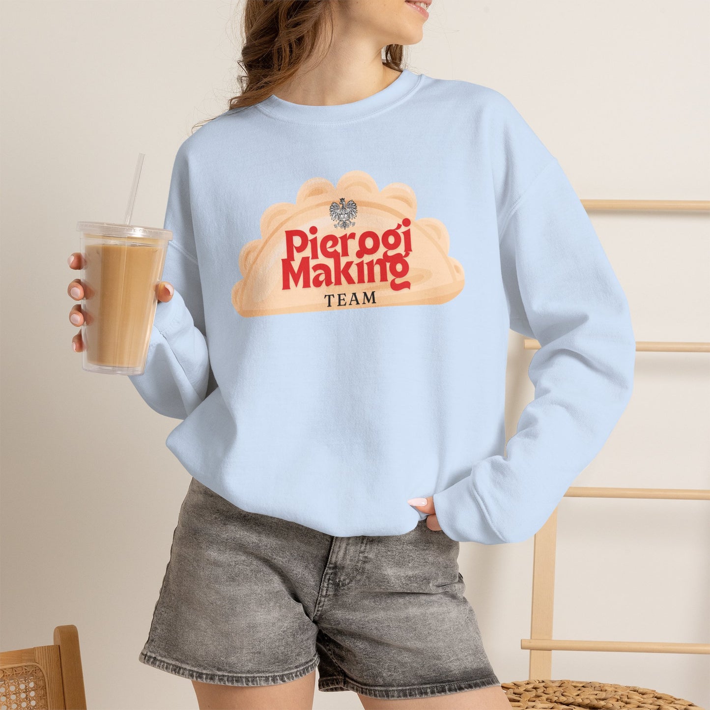 Pierogi Making Team Crewneck Sweatshirt | Polish Pierogi Design With Polish Eagle