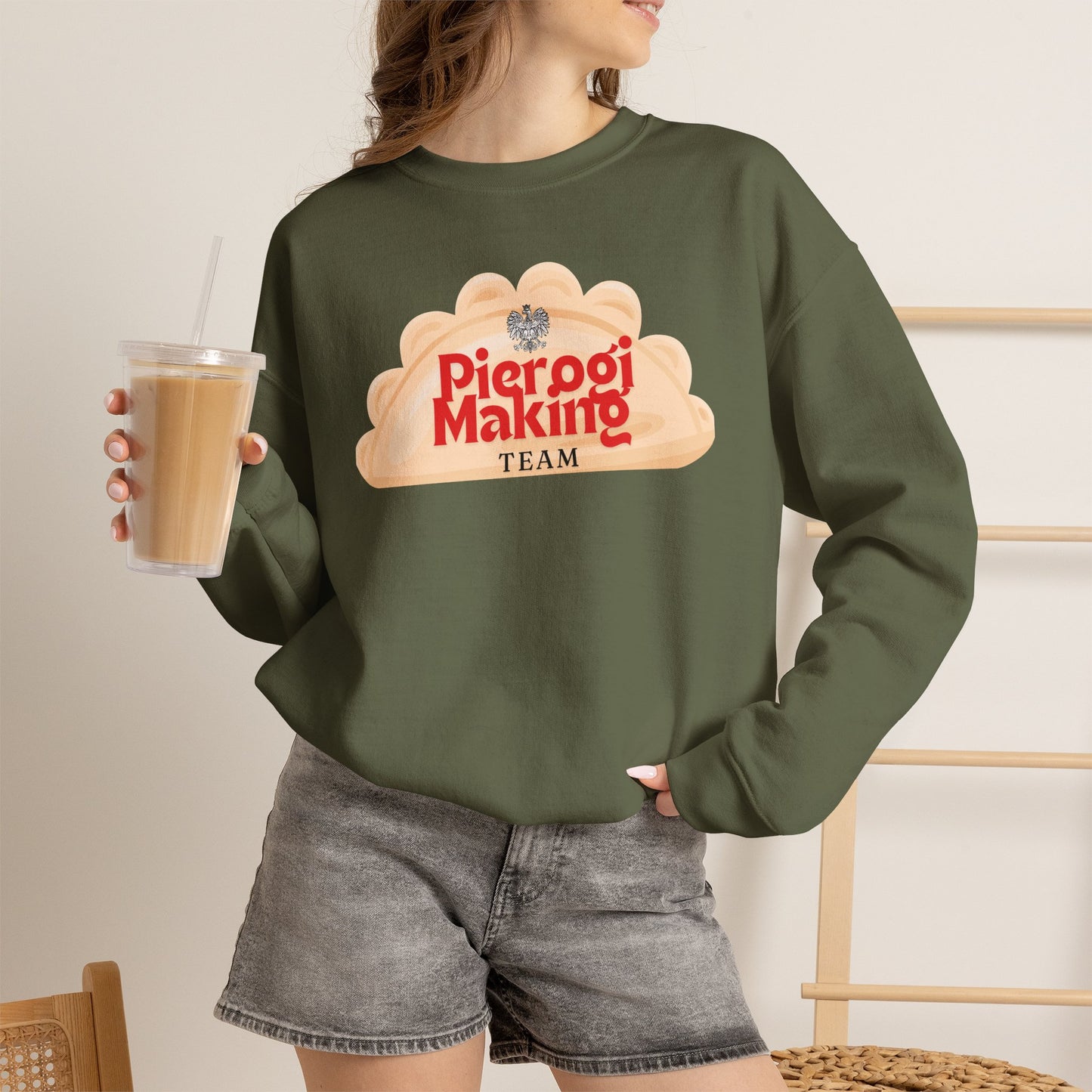 Pierogi Making Team Crewneck Sweatshirt | Polish Pierogi Design With Polish Eagle