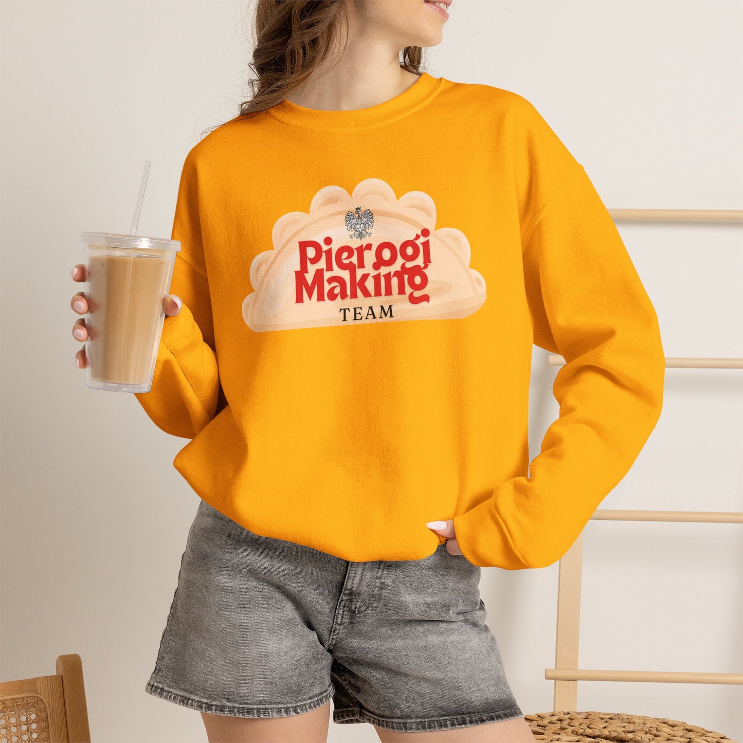 Pierogi Making Team Crewneck Sweatshirt | Polish Pierogi Design With Polish Eagle