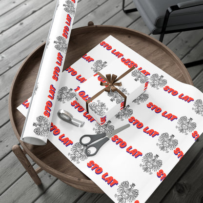 Sto Lat Gift Wrap, Polish Eagle Design, Unique Wrapping Paper for Holidays, Birthdays, Weddings, Celebrations