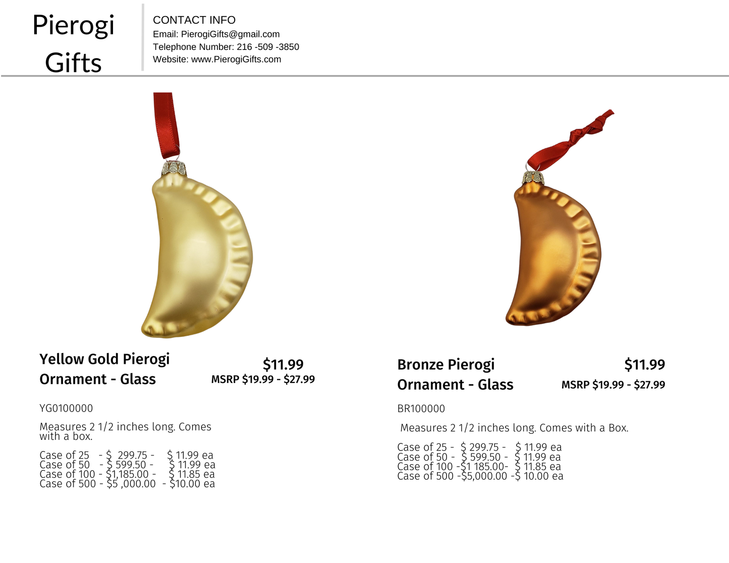 Case of Pierogi Shaped Ornaments - Whole Sale Only