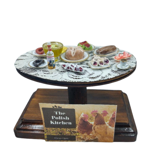 Polish Kitchen Polska Figurine Miniature Diorama in Clear Gable Box 1:12 inch scale Gift Idea for Polish Friend 