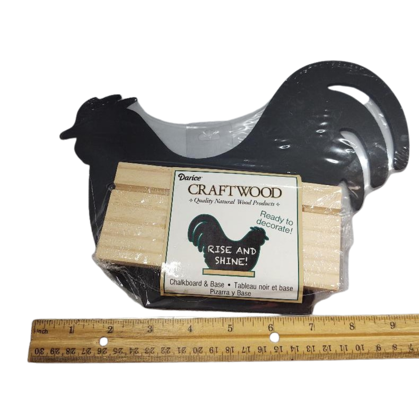 Rooster Chalkboard Craftwood Natural Wood Product by Darice with packaging and measurements design_31
