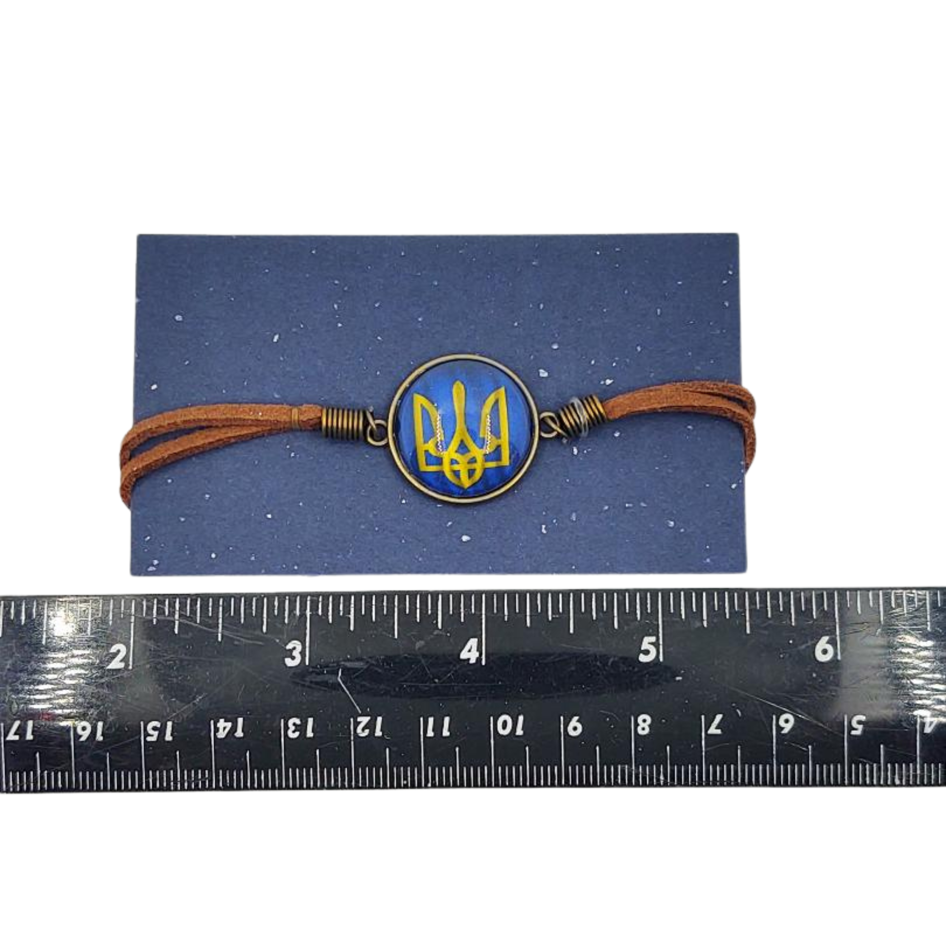 Ukrainian Tryzub Leather bracelet with measurements
