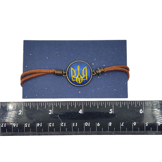 Ukrainian Tryzub Leather bracelet with measurements