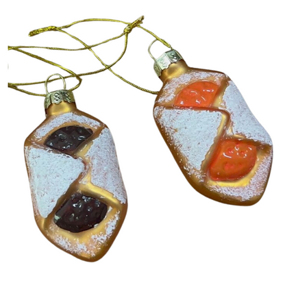 Pierogi Gifts handcrafted glass kolache ornament set with powdered sugar and fruit filling details