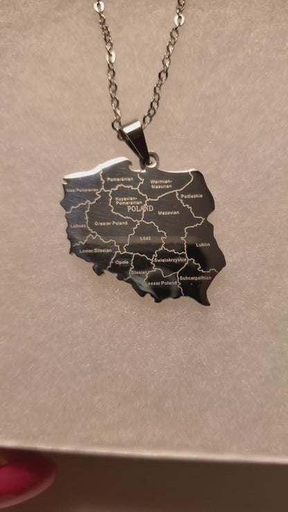 Stainless Steel Plated Map of Poland Necklace
