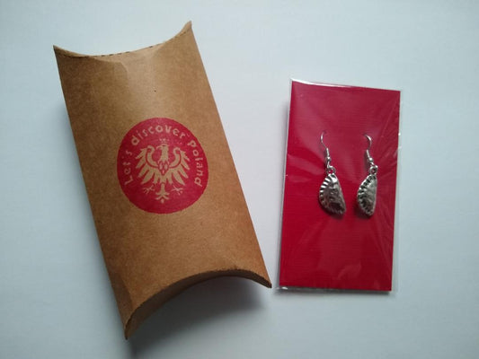 Pierogi Metal Pierced Fish Hook Dangle Earrings with pillow box