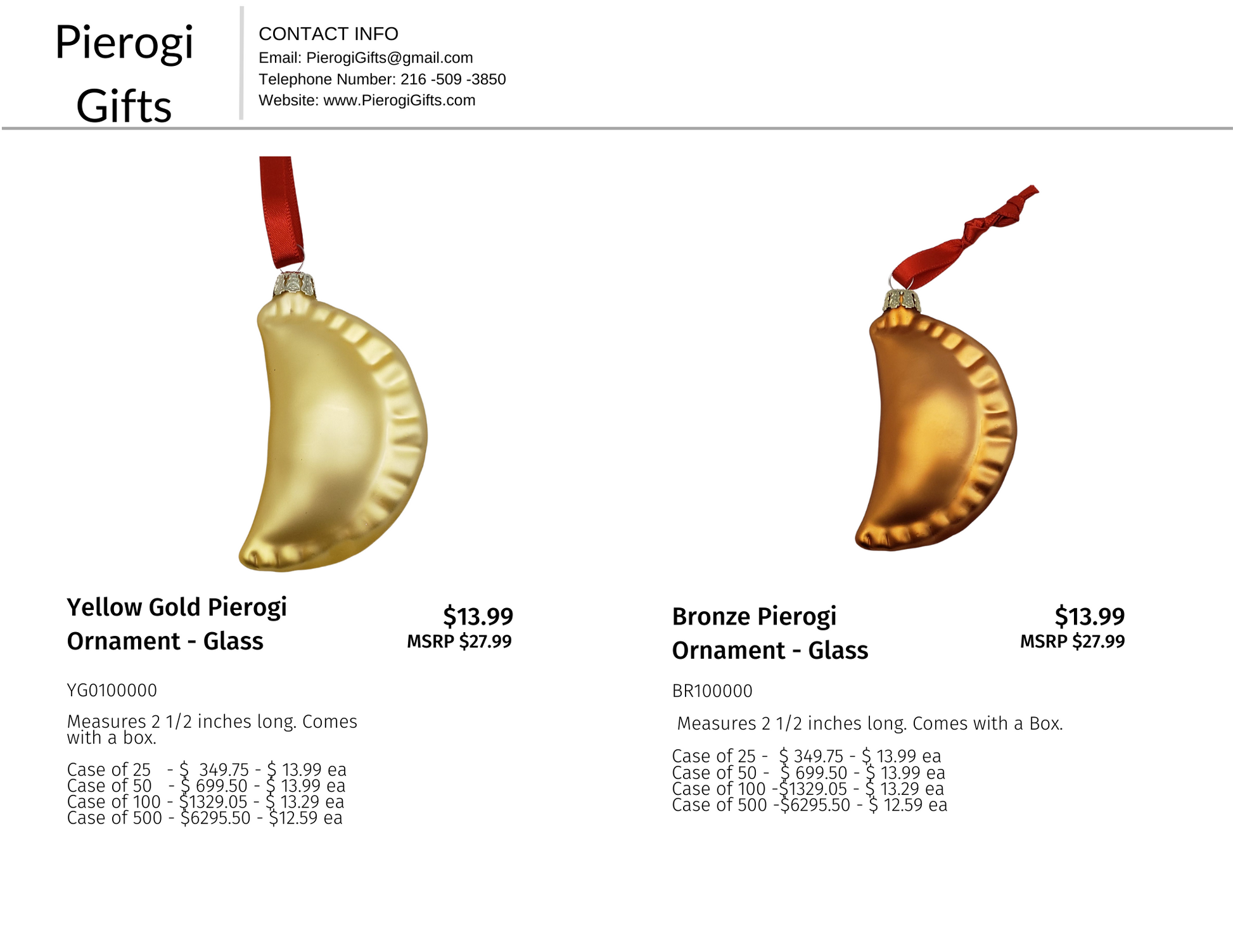 Wholesale Pierogi Line Sheet