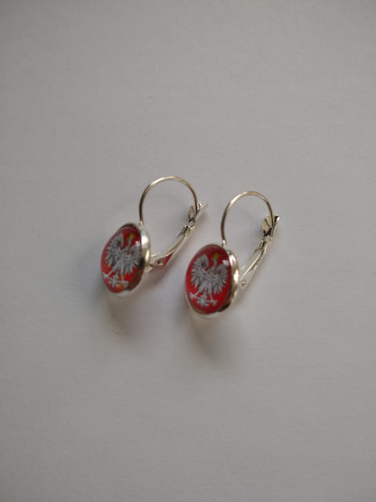 Picture of side view of the leverback pierced earrings. Silver colored (not real silver) metal base.