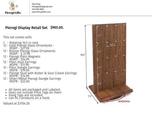 Wholesale pierogi display set wooden rotating rack with hooks for hanging pierogi ornaments and earrings